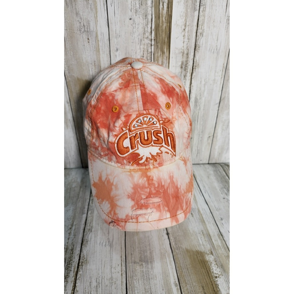 Crush Soda Tie Dye Distressed Baseball Cap Hat Orange White Adjustable